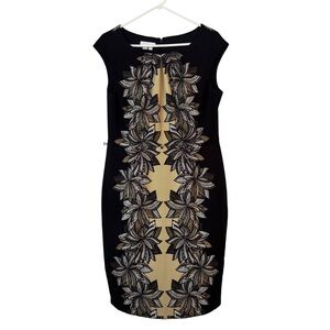 London Times | Boho Paisley Print Black Shift Sheath Dress Stretchy Size 14